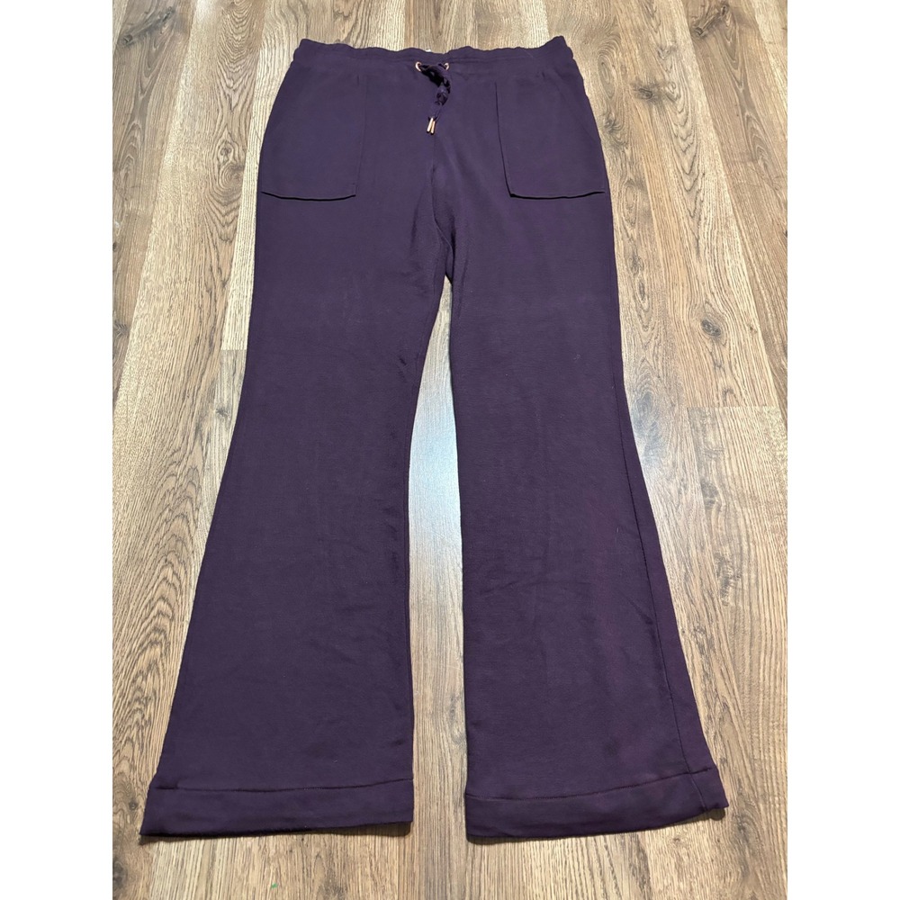 Green Tea Pants Womens Size M Purple Drawstring Pockets Soft Flare Leg Lounge